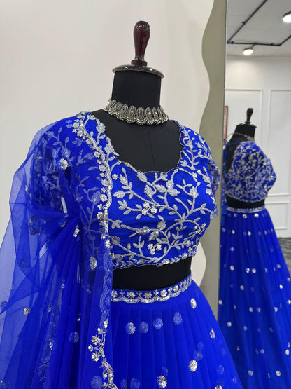 Blue Color Georgette Thread Sequence Work Lehenga Choli