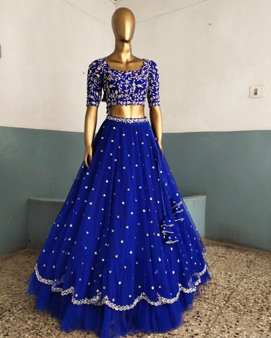 Blue Color Georgette Thread Sequence Work Lehenga Choli