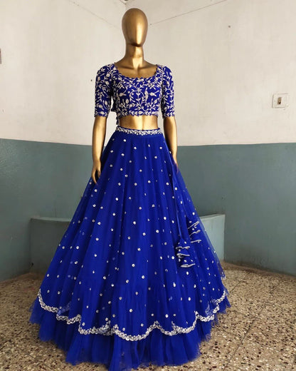 Blue Color Georgette Thread Sequence Work Lehenga Choli