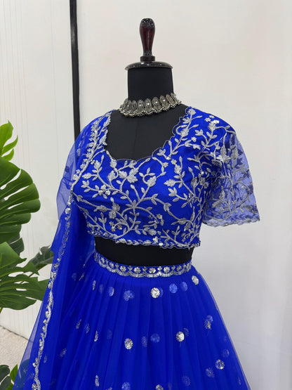 Blue Color Georgette Thread Sequence Work Lehenga Choli