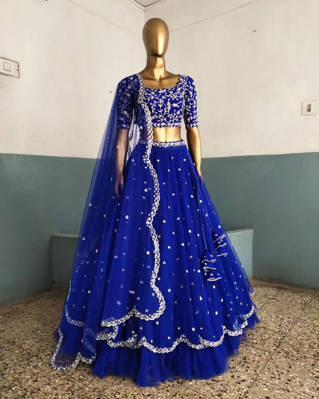 Blue Color Georgette Thread Sequence Work Lehenga Choli