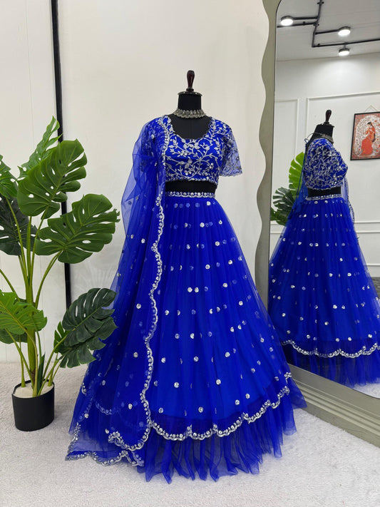 Blue Color Georgette Thread Sequence Work Lehenga Choli