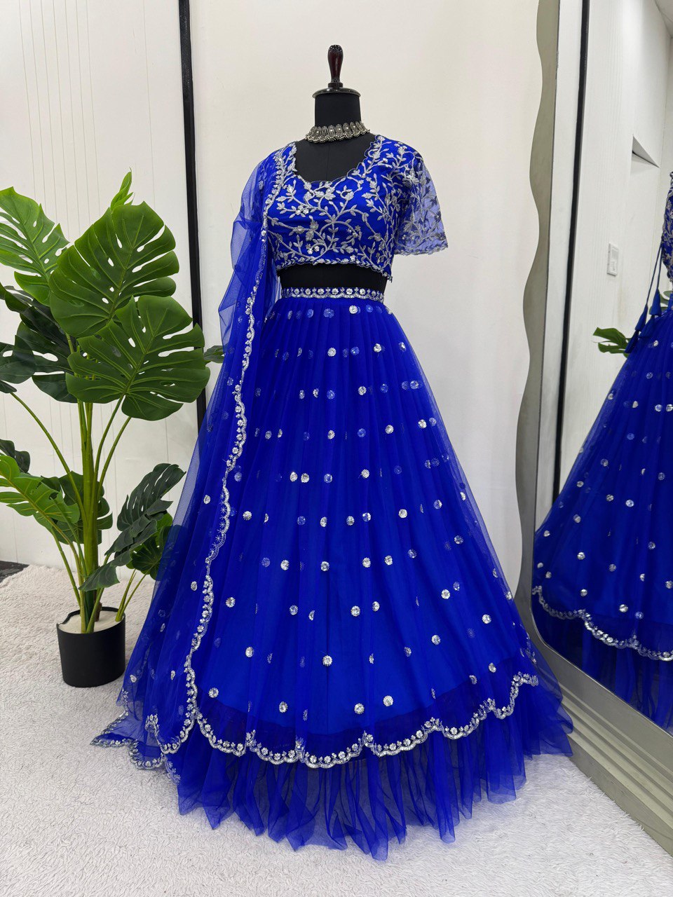 Blue Color Georgette Thread Sequence Work Lehenga Choli