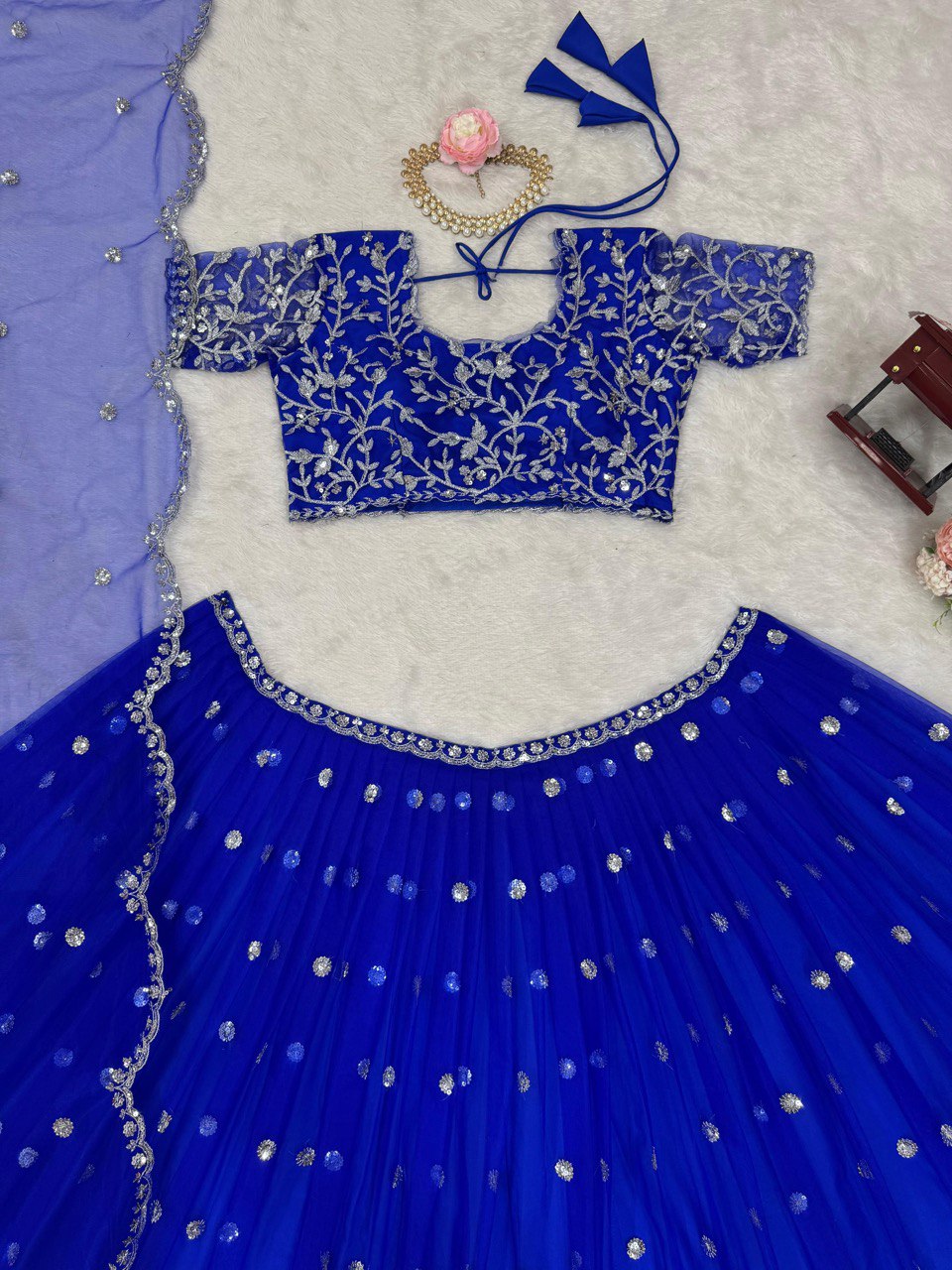 Blue Color Georgette Thread Sequence Work Lehenga Choli
