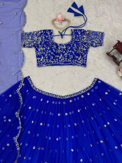 Blue Color Georgette Thread Sequence Work Lehenga Choli