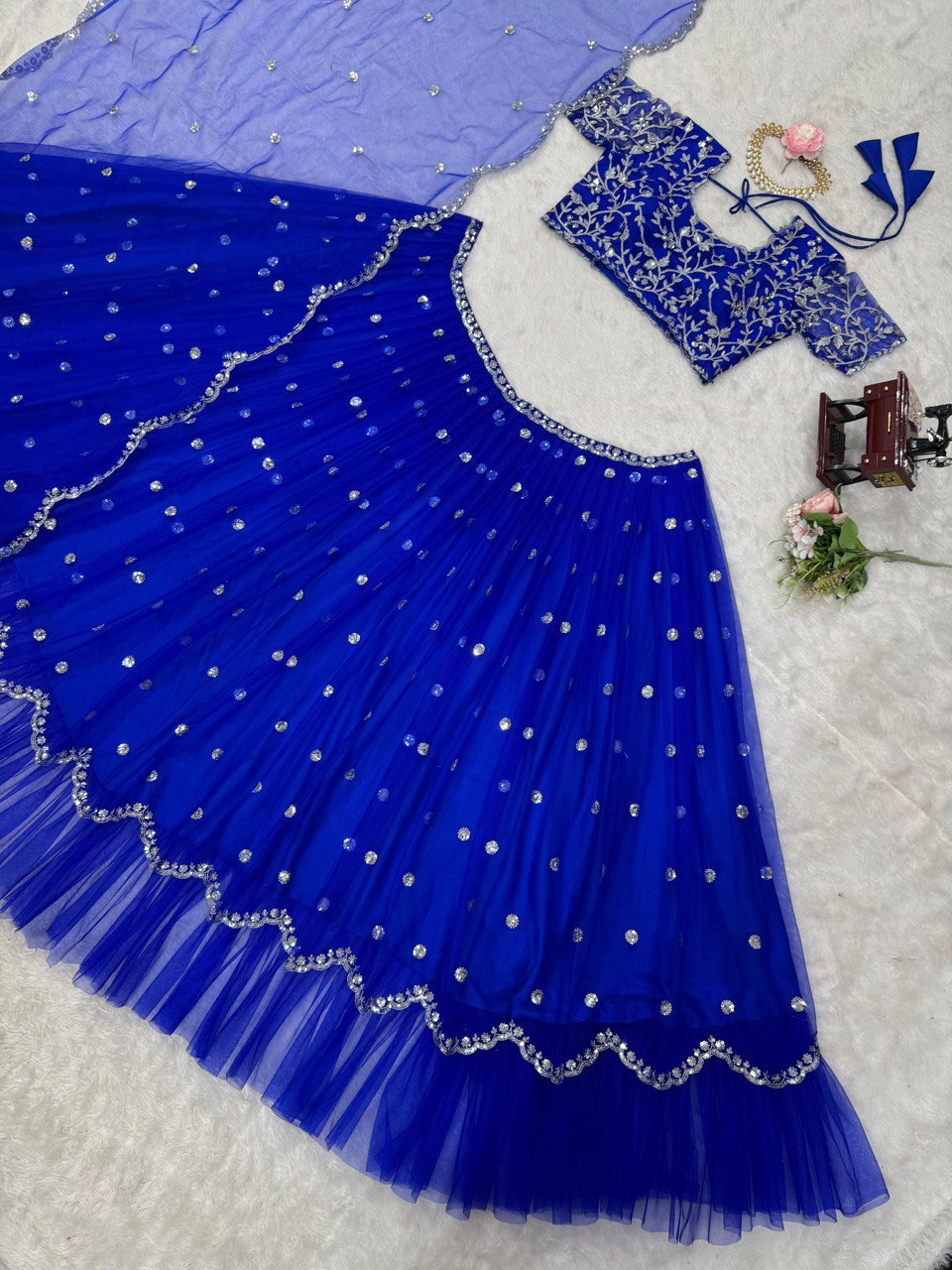 Blue Color Georgette Thread Sequence Work Lehenga Choli
