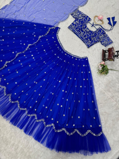 Blue Color Georgette Thread Sequence Work Lehenga Choli