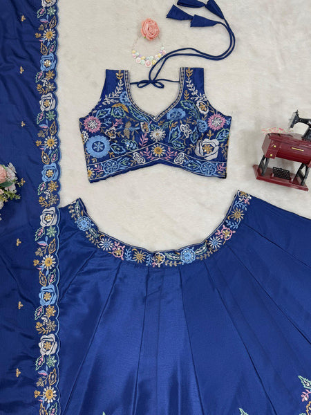 Blue Color Chinon Silk Sequence Wedding Wear Lehenga Choli