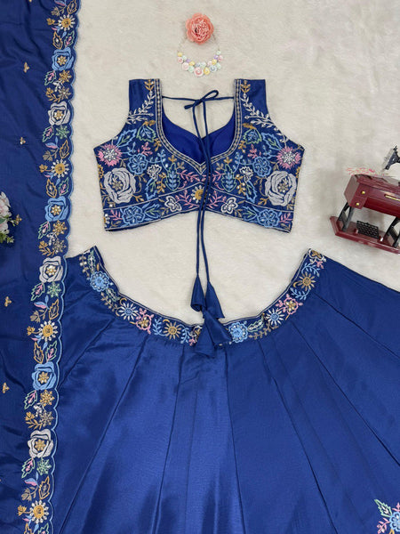 Blue Color Chinon Silk Sequence Wedding Wear Lehenga Choli