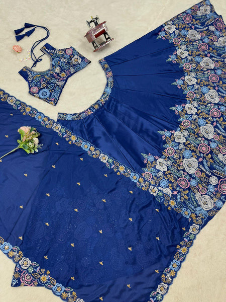 Blue Color Chinon Silk Sequence Wedding Wear Lehenga Choli