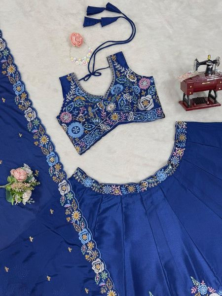 Blue Color Chinon Silk Sequence Wedding Wear Lehenga Choli