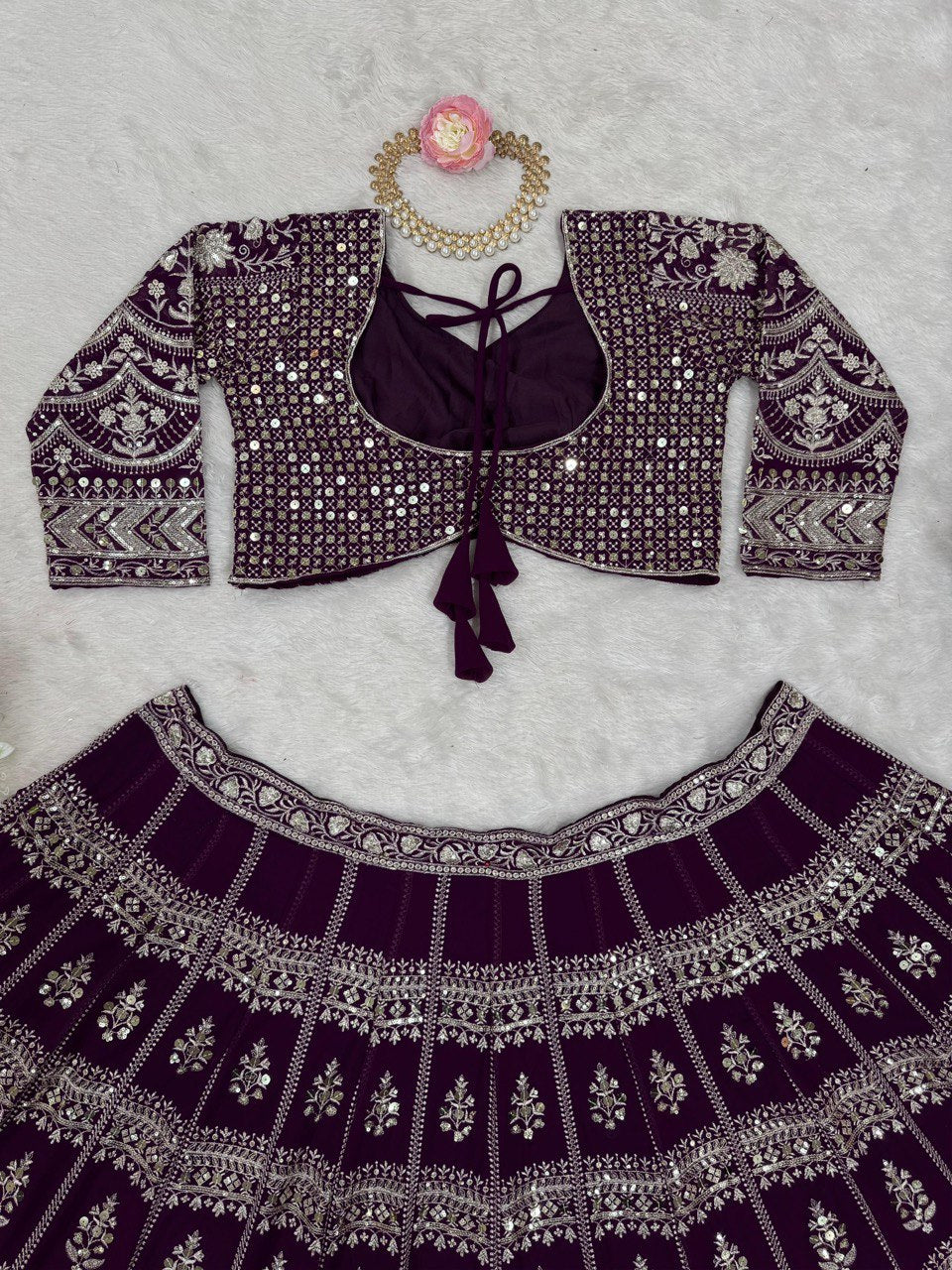 Wine Color Georgette Sequence Thread Work Lehenga Choli