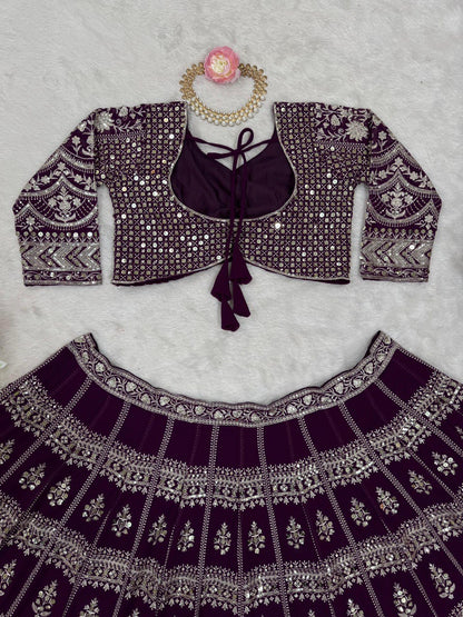 Wine Color Georgette Sequence Thread Work Lehenga Choli