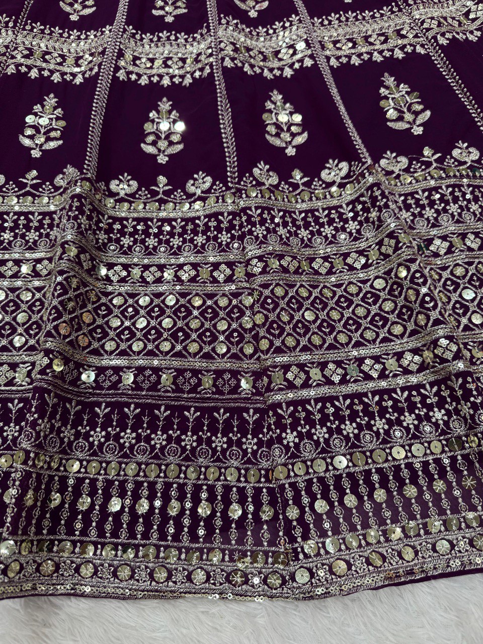 Wine Color Georgette Sequence Thread Work Lehenga Choli