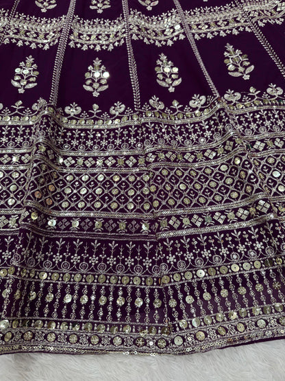 Wine Color Georgette Sequence Thread Work Lehenga Choli