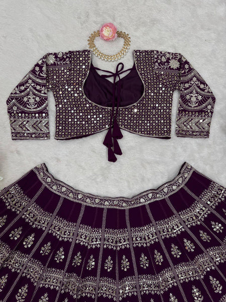 Wine Color Georgette Sequence Thread Work Lehenga Choli