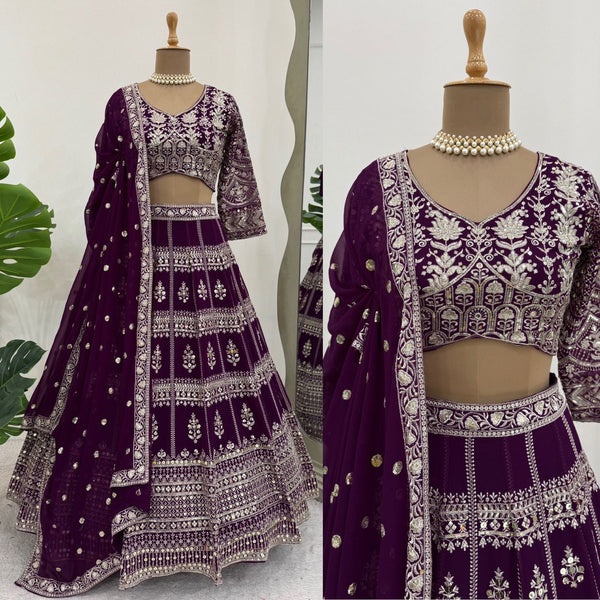 Wine Color Georgette Sequence Thread Work Lehenga Choli
