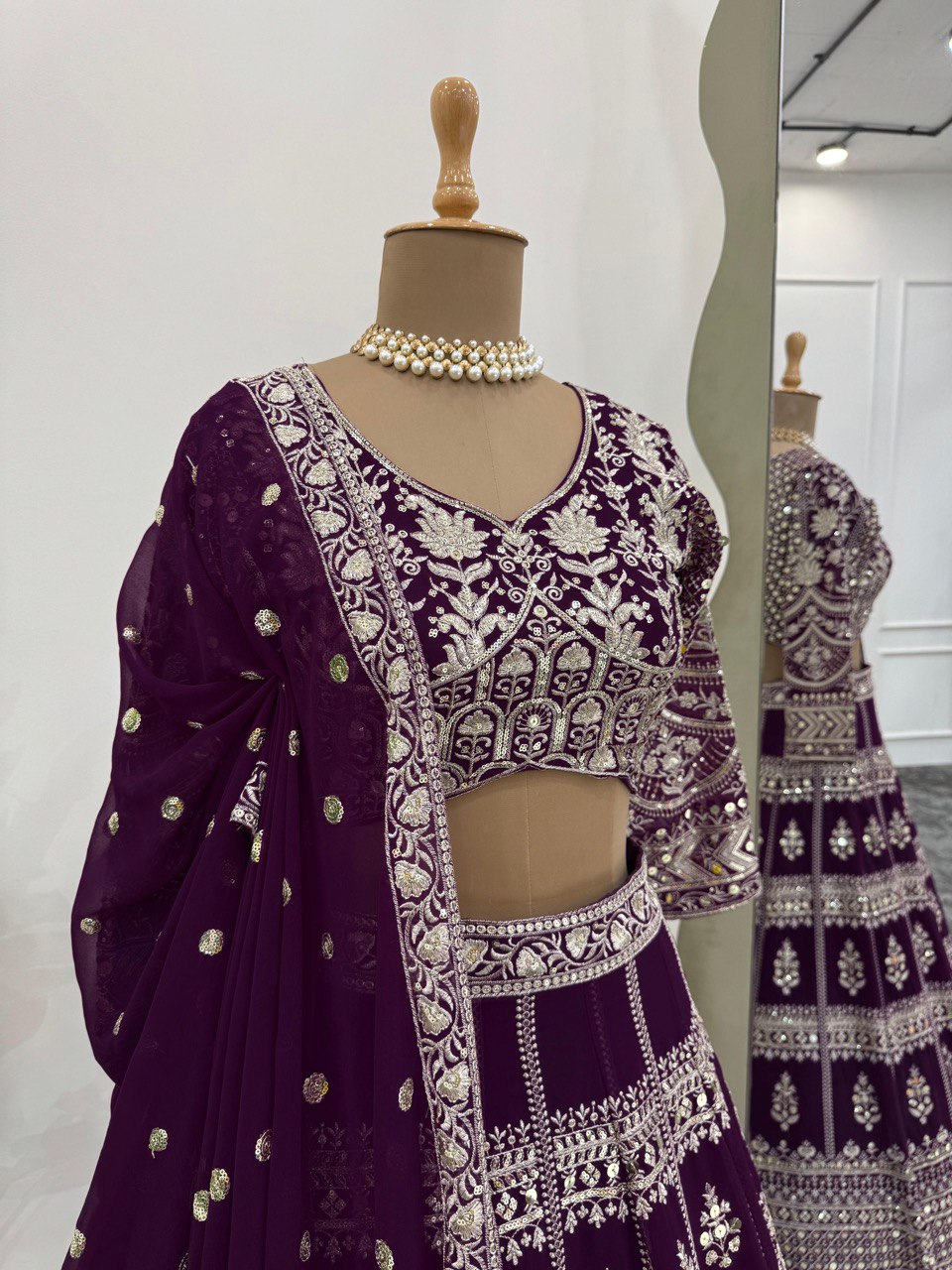Wine Color Georgette Sequence Thread Work Lehenga Choli