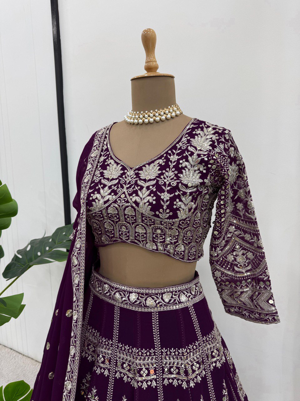 Wine Color Georgette Sequence Thread Work Lehenga Choli