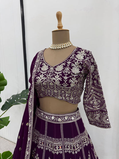 Wine Color Georgette Sequence Thread Work Lehenga Choli