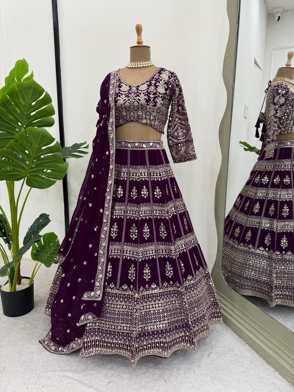 Wine Color Georgette Sequence Thread Work Lehenga Choli