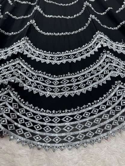 Latest Black Color Georgette Sequence Thread Work Lehenga Choli