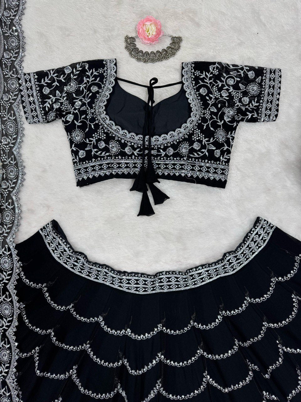 Latest Black Color Georgette Sequence Thread Work Lehenga Choli