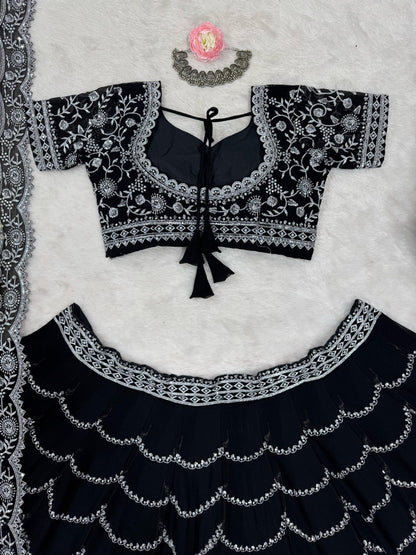 Latest Black Color Georgette Sequence Thread Work Lehenga Choli