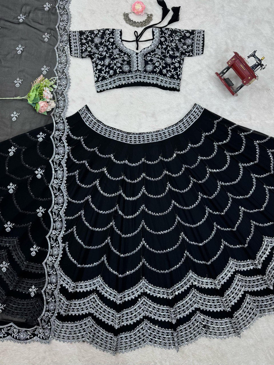 Latest Black Color Georgette Sequence Thread Work Lehenga Choli