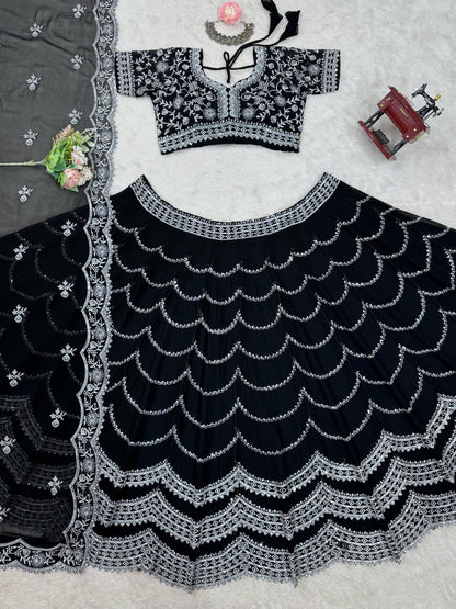 Latest Black Color Georgette Sequence Thread Work Lehenga Choli