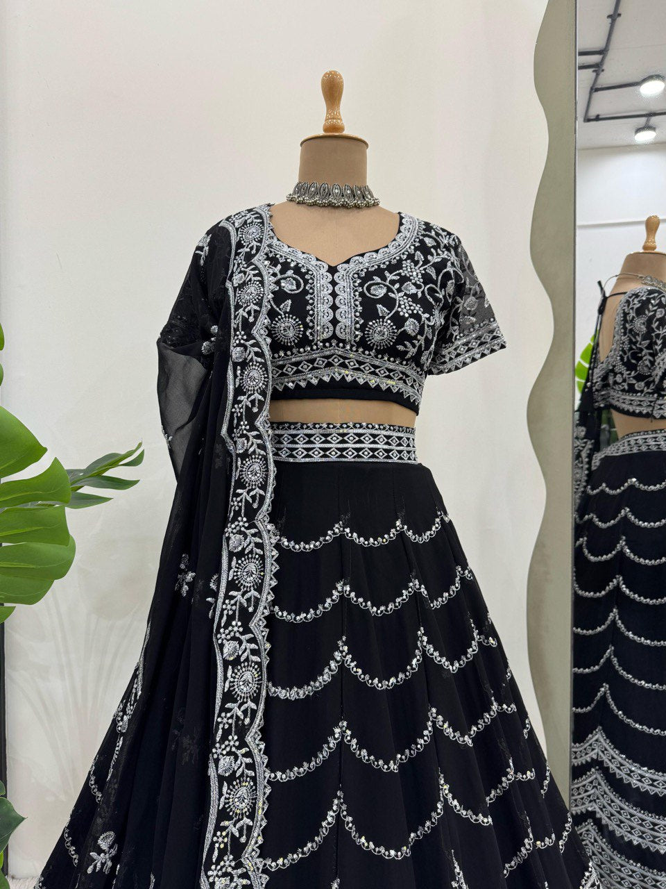 Latest Black Color Georgette Sequence Thread Work Lehenga Choli