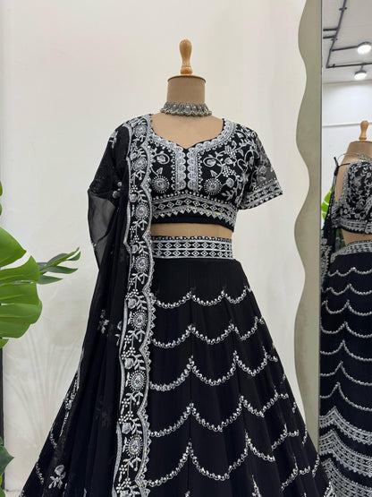 Latest Black Color Georgette Sequence Thread Work Lehenga Choli