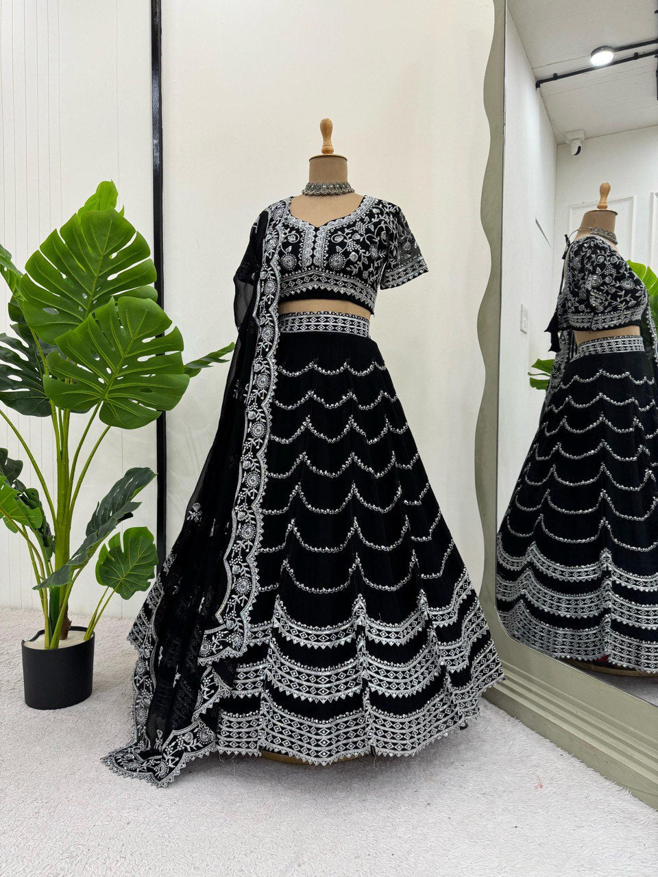 Latest Black Color Georgette Sequence Thread Work Lehenga Choli