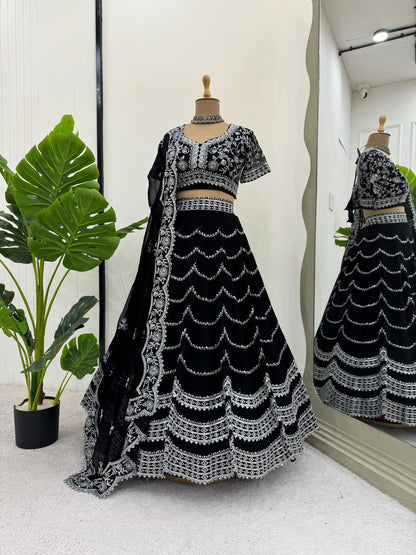 Latest Black Color Georgette Sequence Thread Work Lehenga Choli