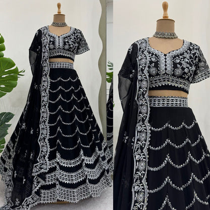 Latest Black Color Georgette Sequence Thread Work Lehenga Choli