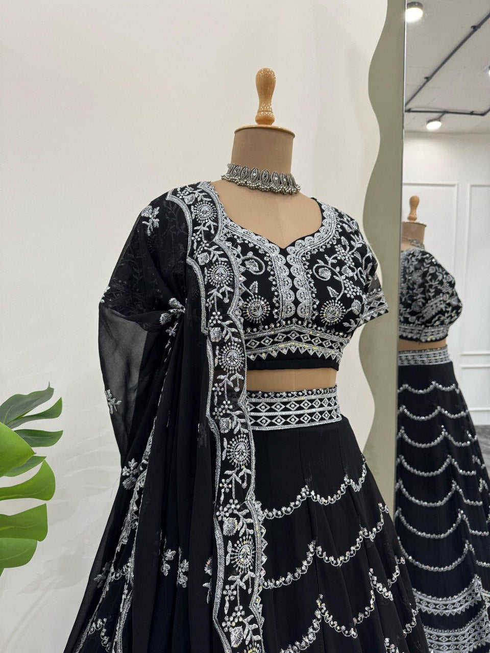 Latest Black Color Georgette Sequence Thread Work Lehenga Choli