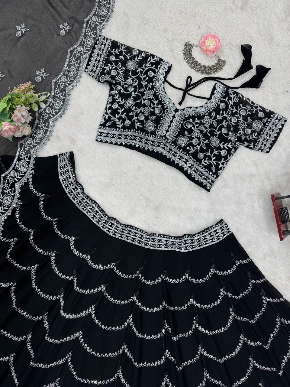 Latest Black Color Georgette Sequence Thread Work Lehenga Choli