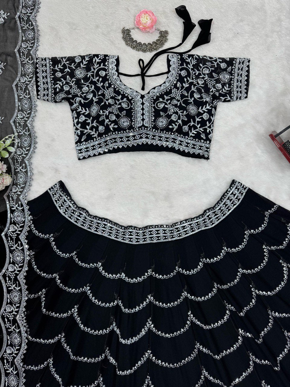 Latest Black Color Georgette Sequence Thread Work Lehenga Choli