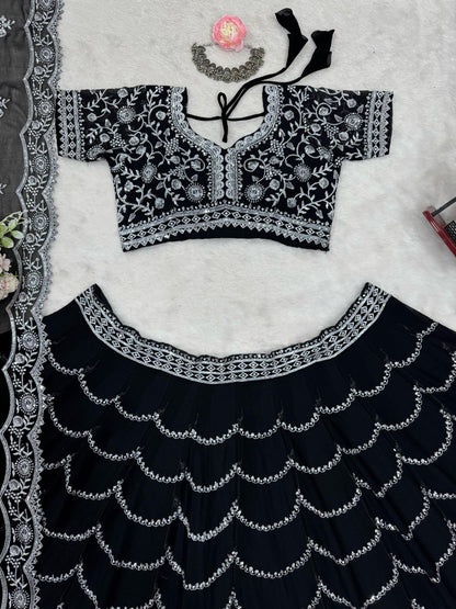 Latest Black Color Georgette Sequence Thread Work Lehenga Choli