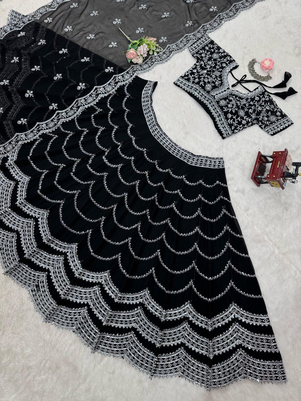 Latest Black Color Georgette Sequence Thread Work Lehenga Choli