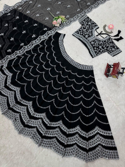 Latest Black Color Georgette Sequence Thread Work Lehenga Choli