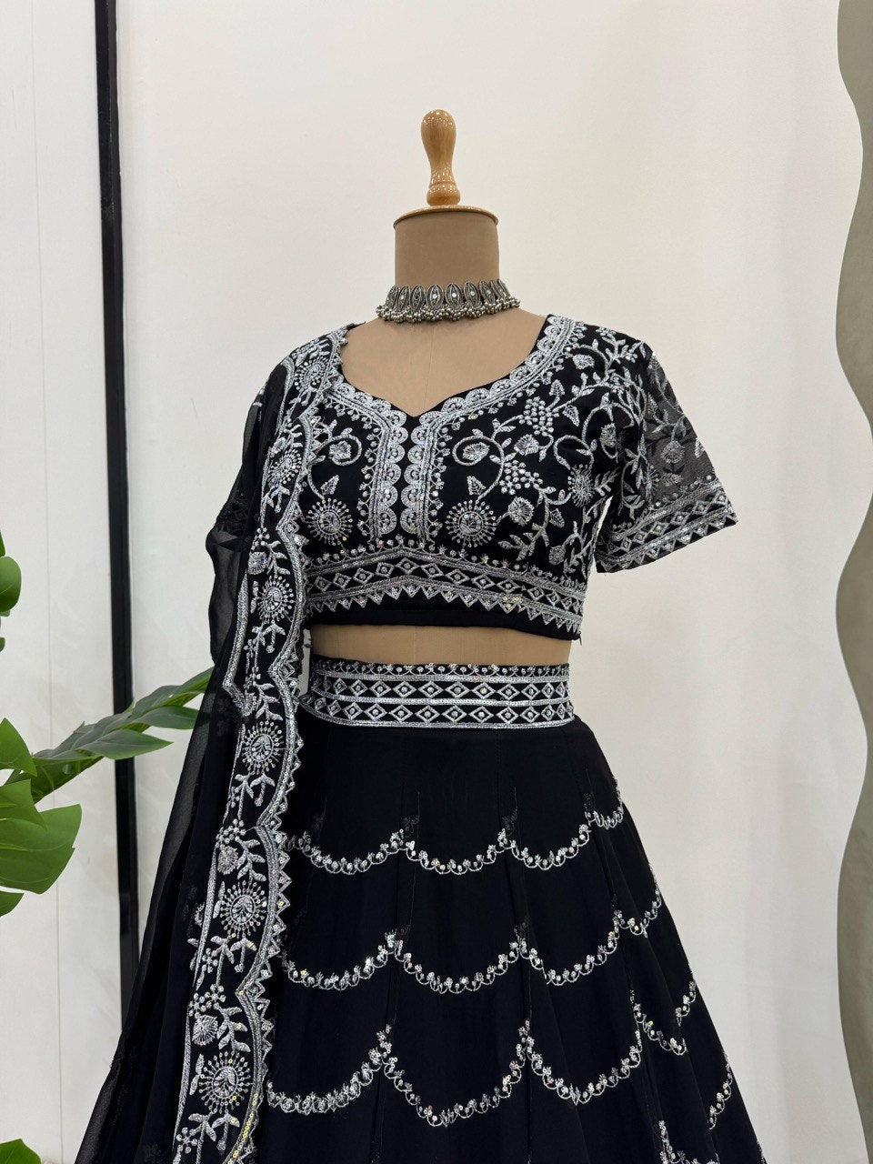 Latest Black Color Georgette Sequence Thread Work Lehenga Choli
