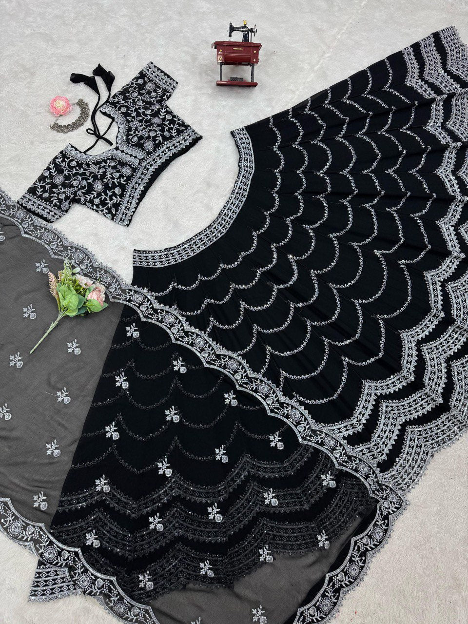 Latest Black Color Georgette Sequence Thread Work Lehenga Choli