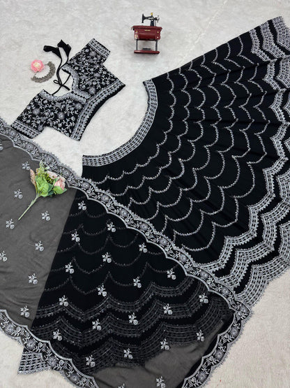 Latest Black Color Georgette Sequence Thread Work Lehenga Choli