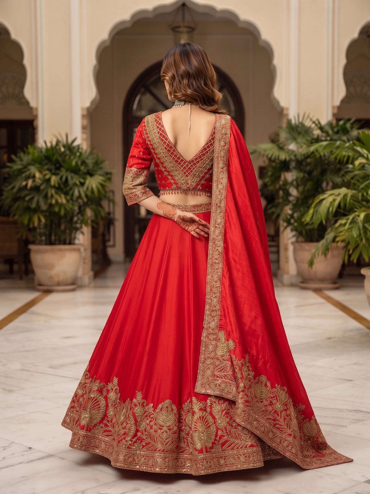 Opulent Red Chinon Silk Lehenga Set with Heavy Coding & Sequins Work