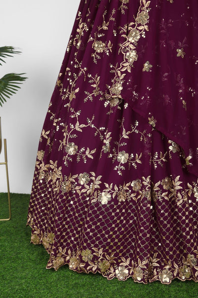 Dazzling Wine Color Georgette Sequence Embroidered Work Lehenga Choli