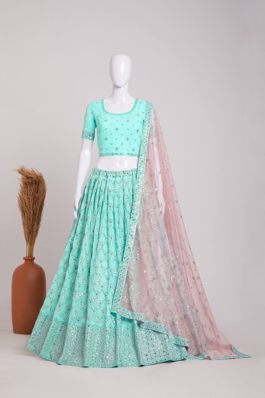 Wedding Wear Georgette Sequence Embroidered Work Lehenga Choli