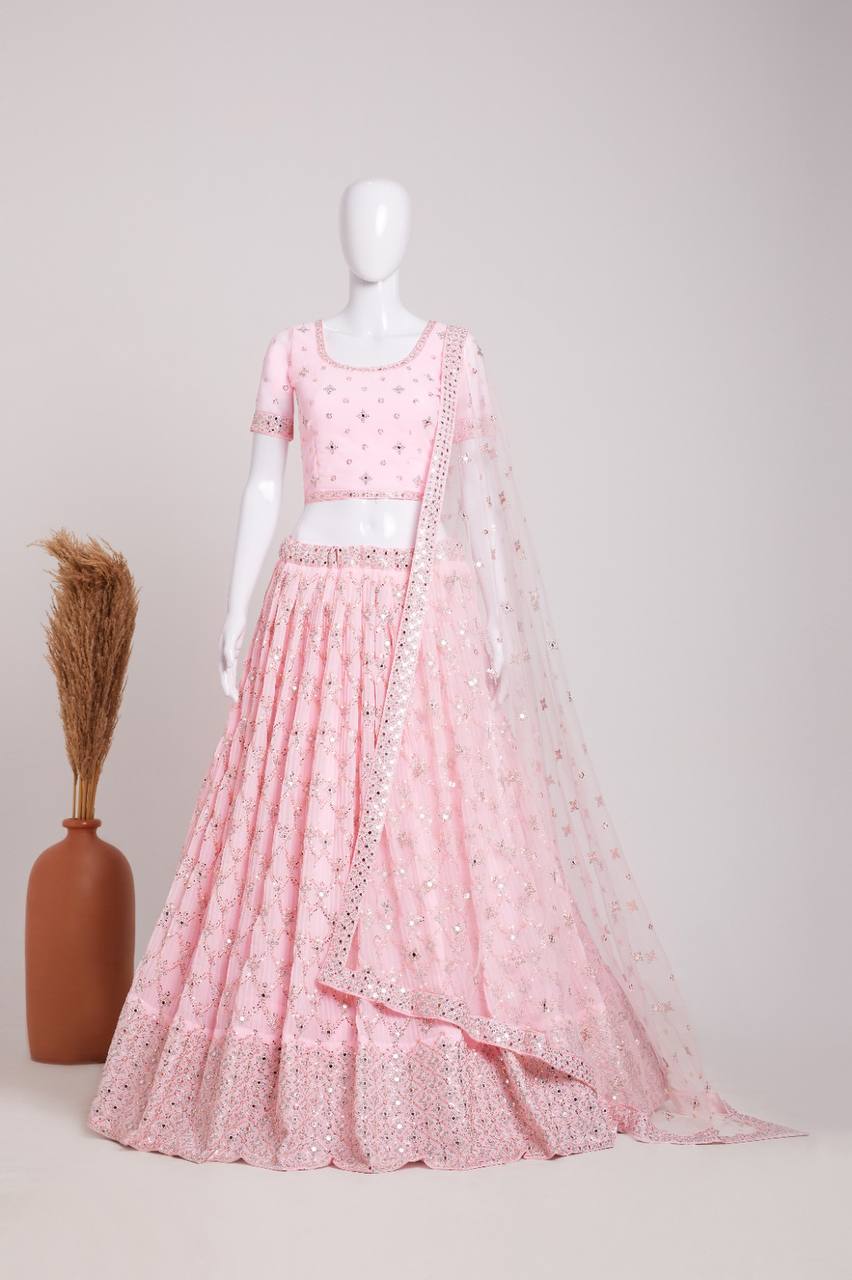 Wedding Wear Georgette Sequence Embroidered Work Lehenga Choli