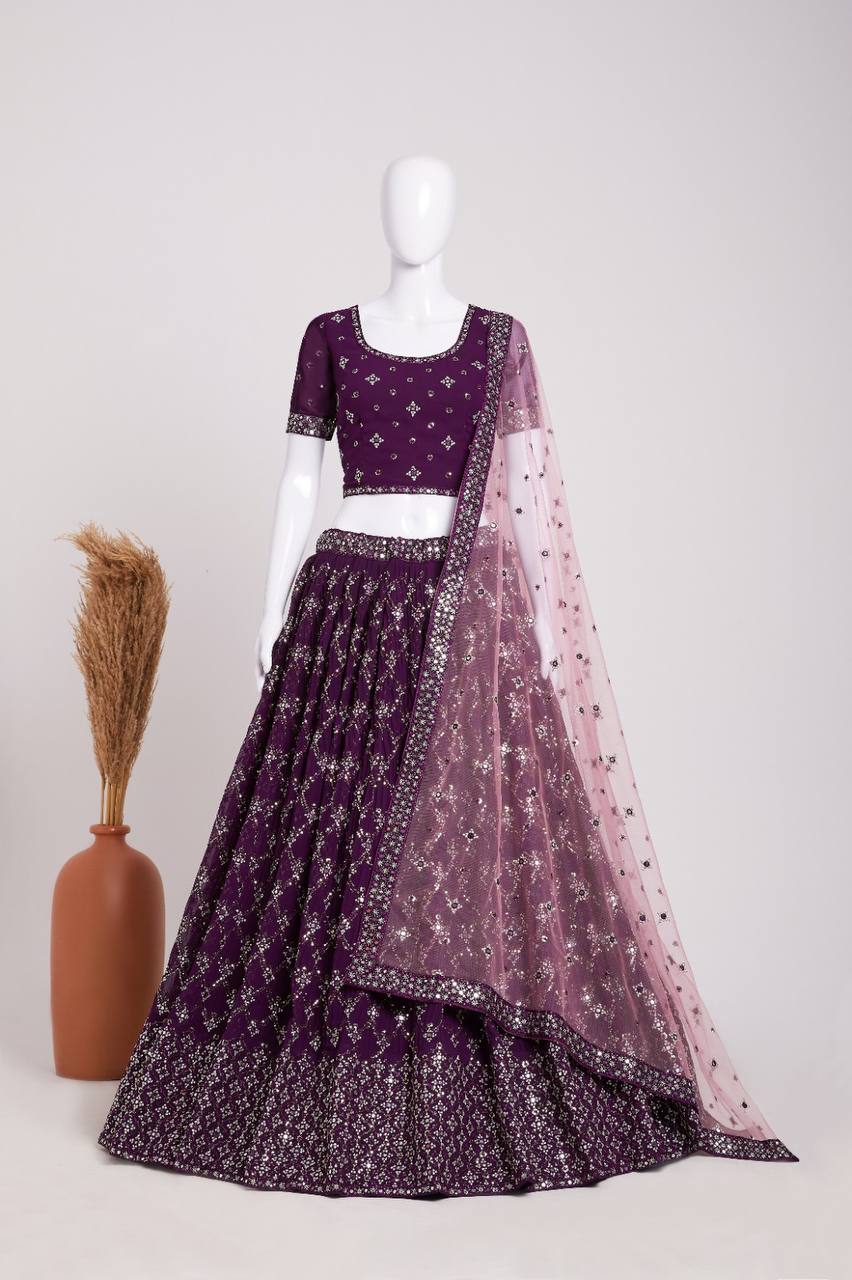 Wedding Wear Georgette Sequence Embroidered Work Lehenga Choli