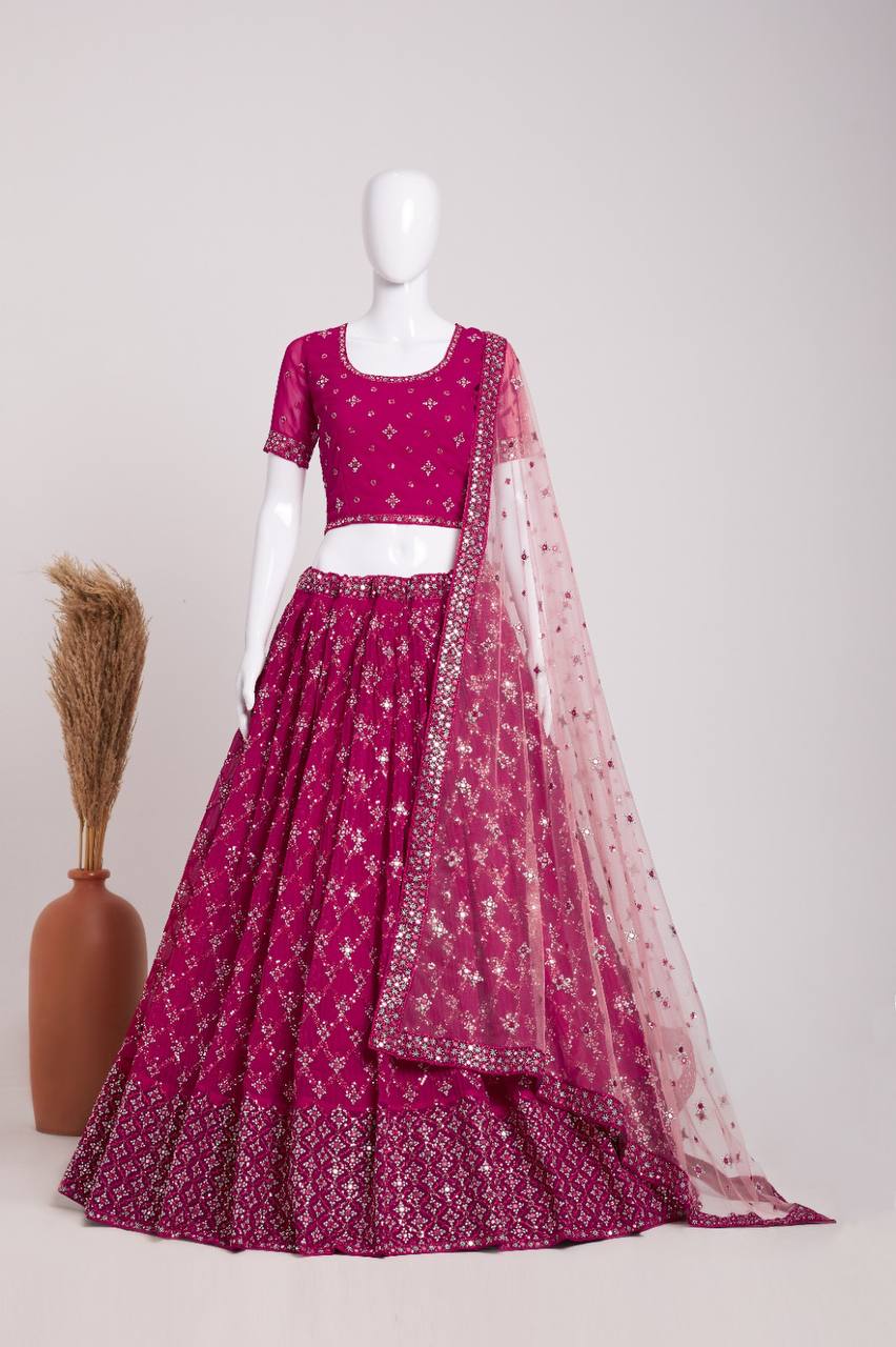 Wedding Wear Georgette Sequence Embroidered Work Lehenga Choli